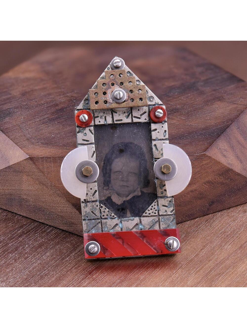 Vintage Thomas Mann Assemblage Modernist Spooky Ghost Girl Brooch Pin